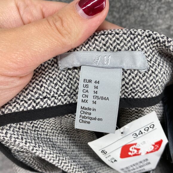 New H&M Pants Women 14 Gray Mid Rise Pleated Pockets Skinny Casual Chino Comfort - Picture 8 of 11